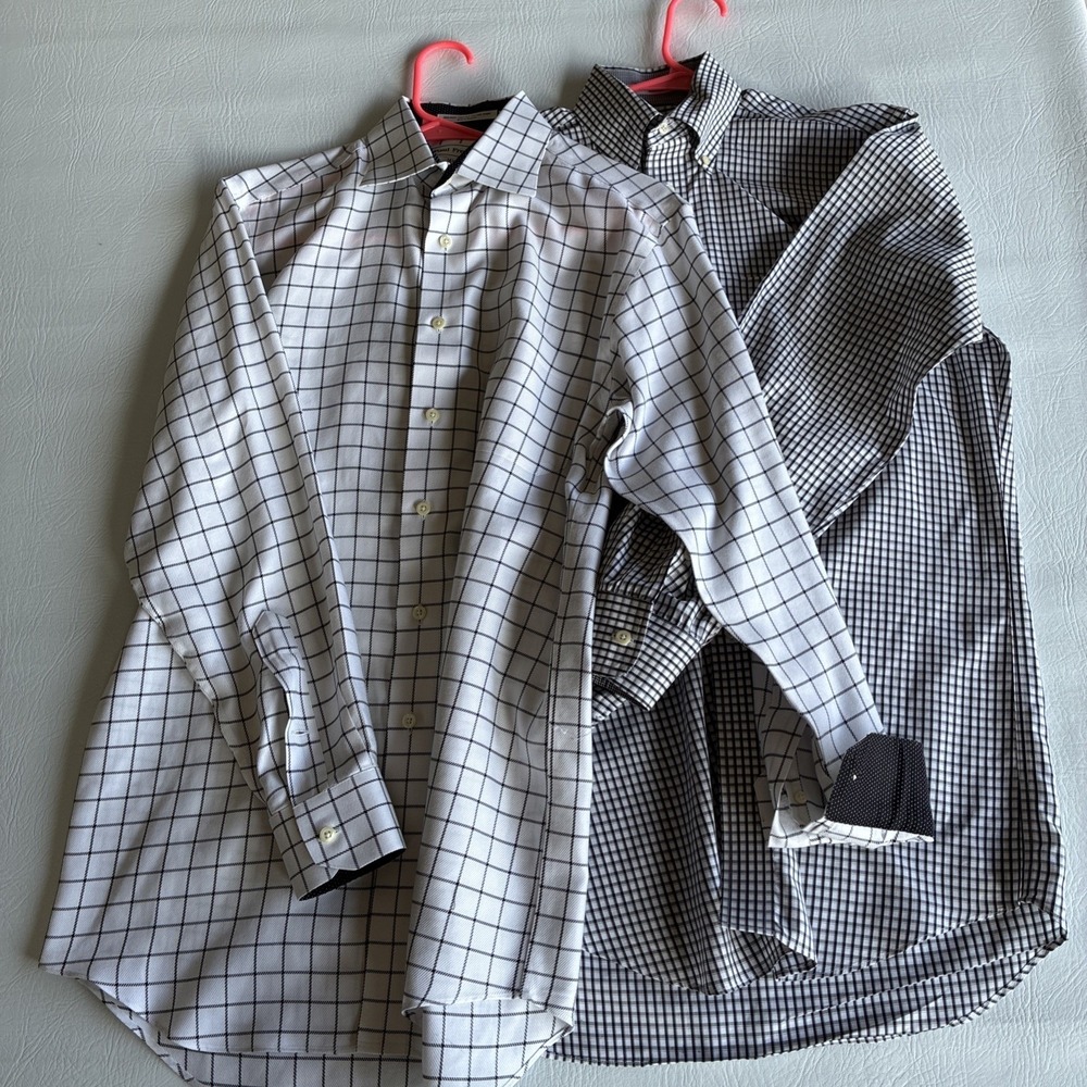 2 Shirt Lot Paul Fredrick Multi-Colored Read Sz 44-Ch. Flip Cuff Shirt Men's